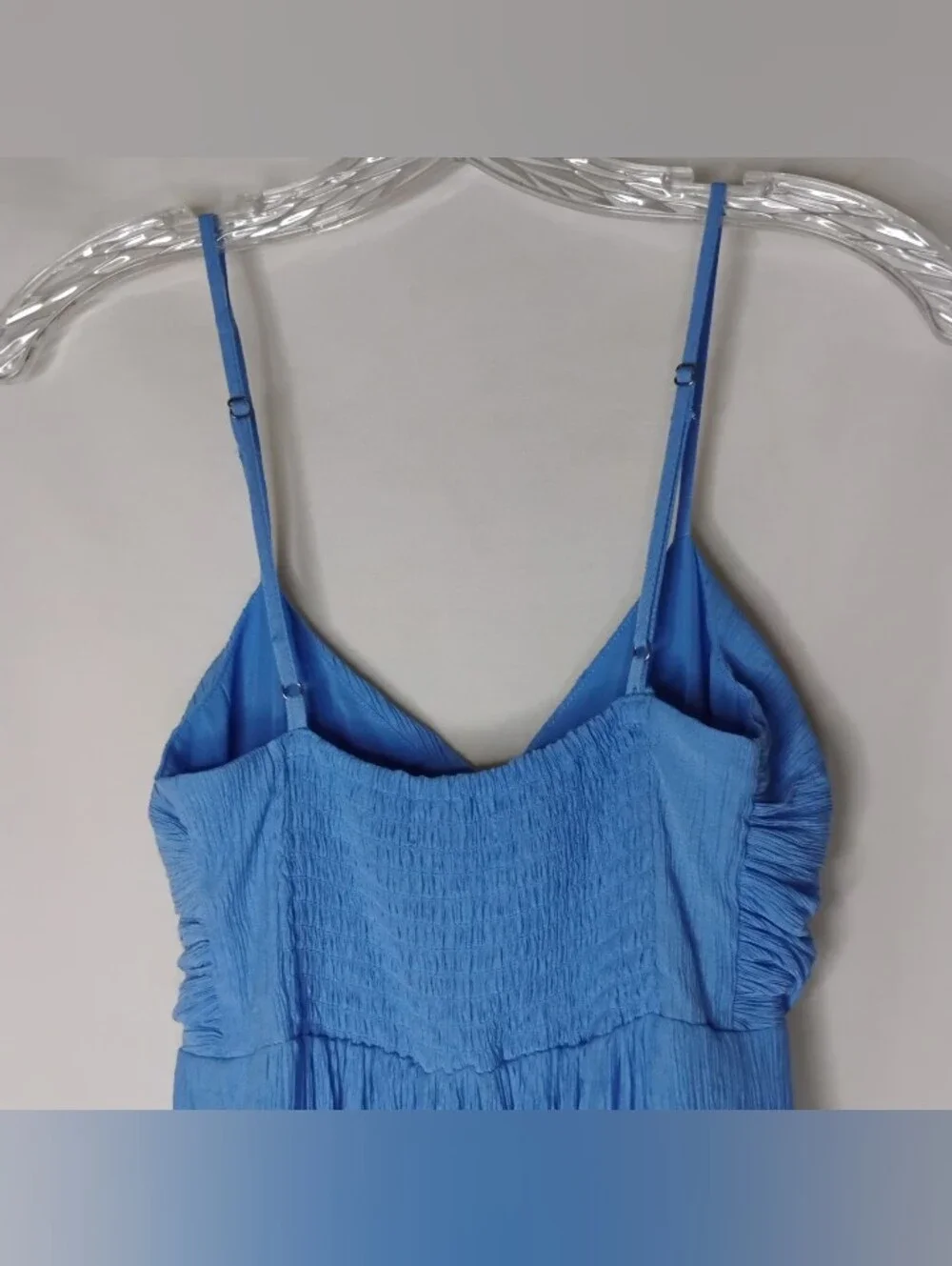 Abercrombie & Fitch Ruched Crinkle Textured Maxi Dress Blue Side Slit XS Tall